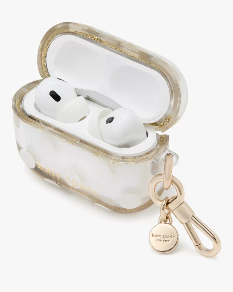 capa para airpods pro gen 2 com glitter líquido e bolinhas dourada multicolorida