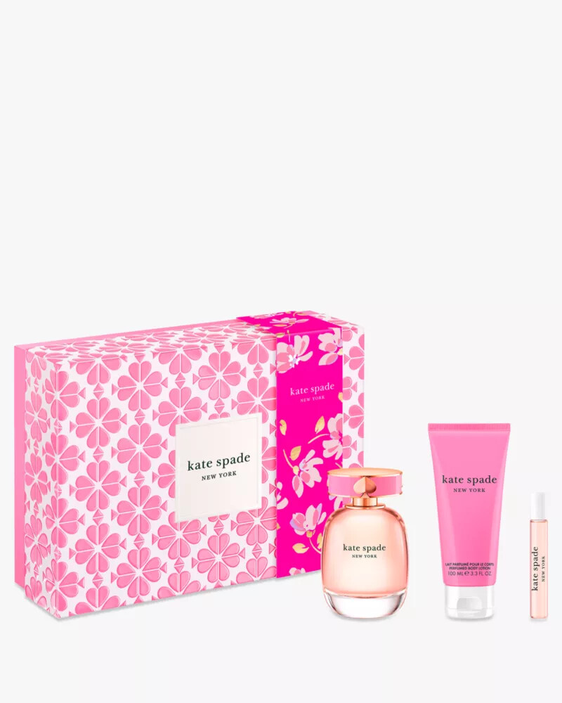 conjunto de fragrâncias kate spade new york em caixa sem cor.
