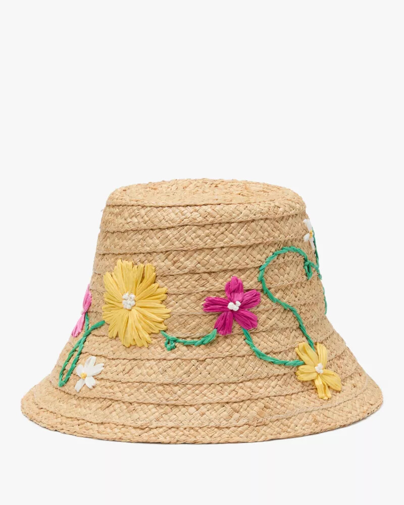 chapéu de sol natural com bordado floral