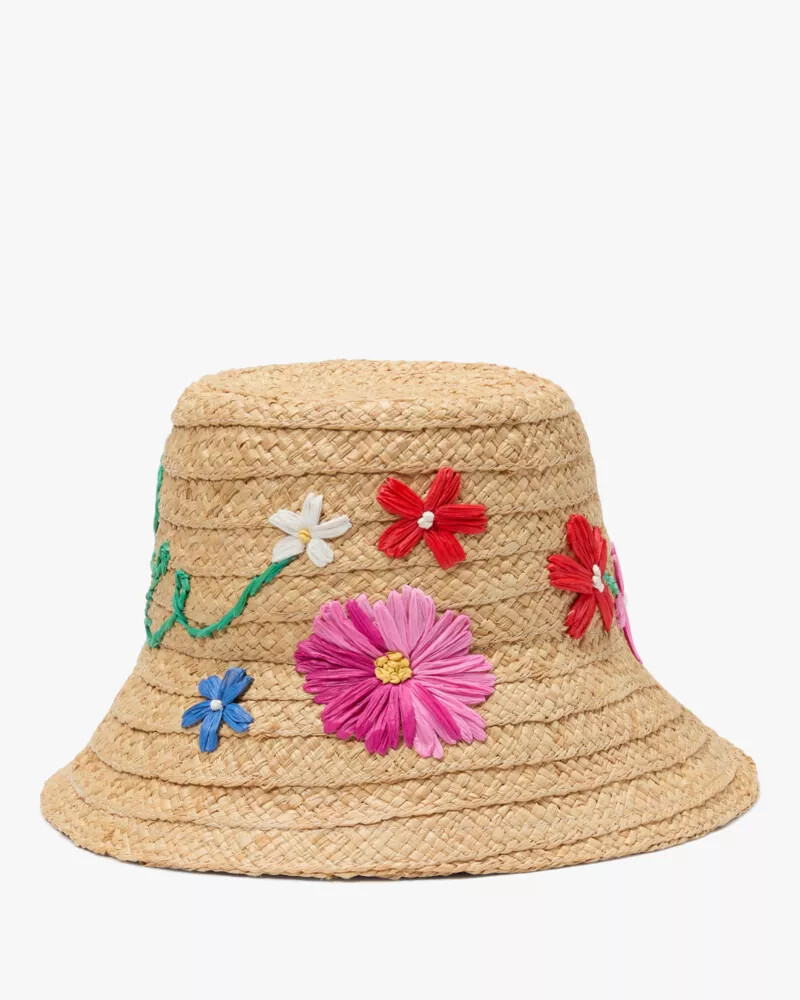 chapéu de sol natural com bordado floral
