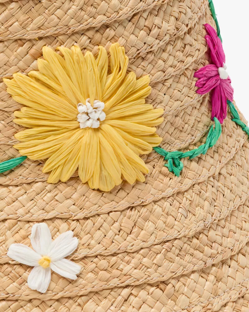 chapéu de sol natural com bordado floral