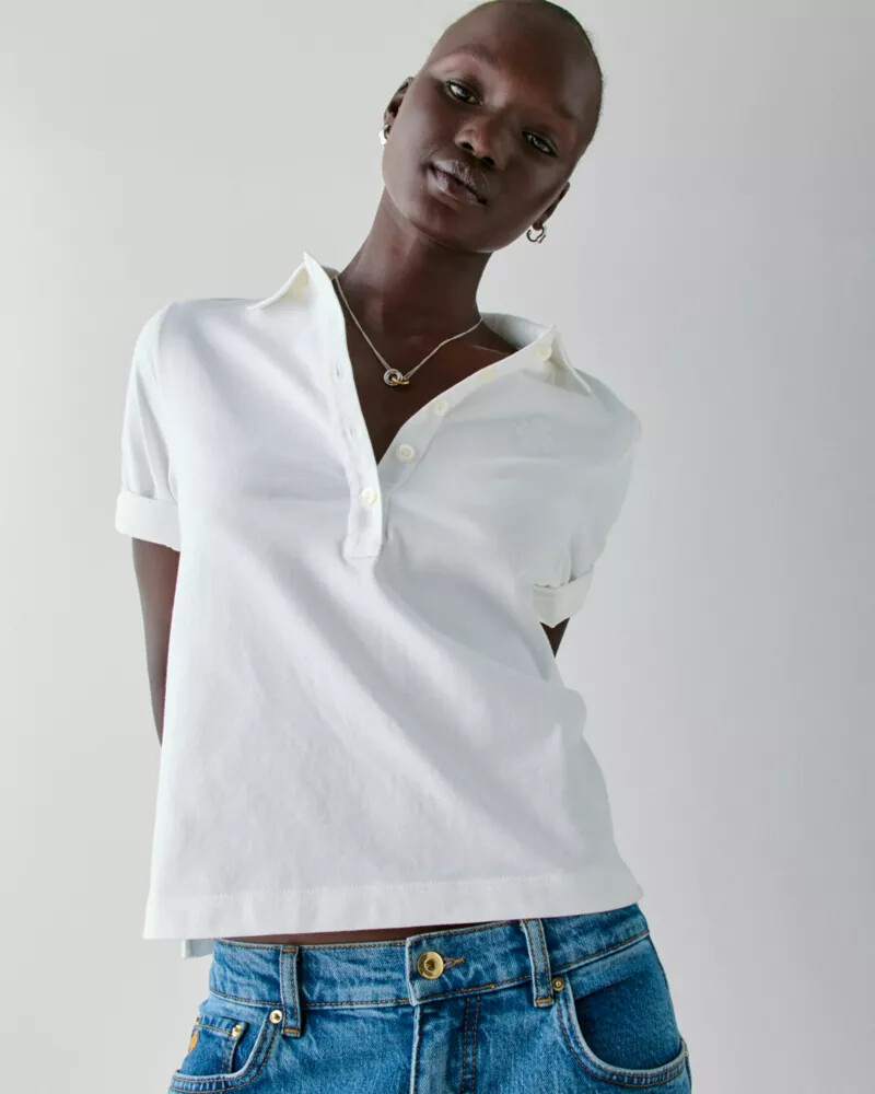 camisa polo de algodão branca fresca