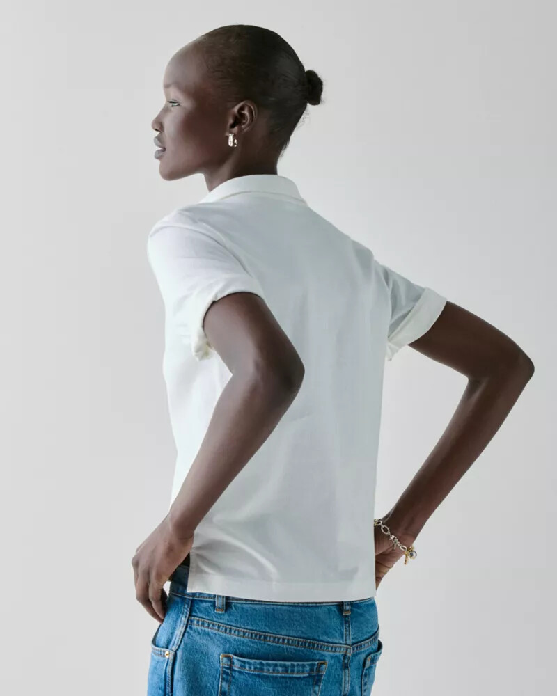camisa polo de algodão branca fresca