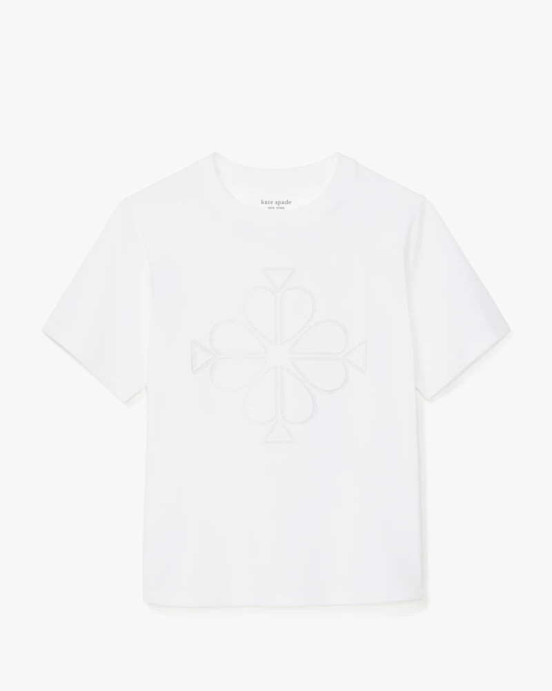 camiseta com logo de flor de espadas bordado branca.