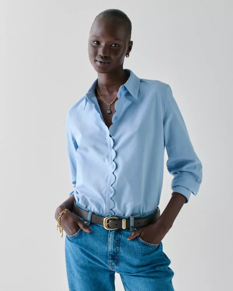 camisa oxford com detalhe ondulado azul