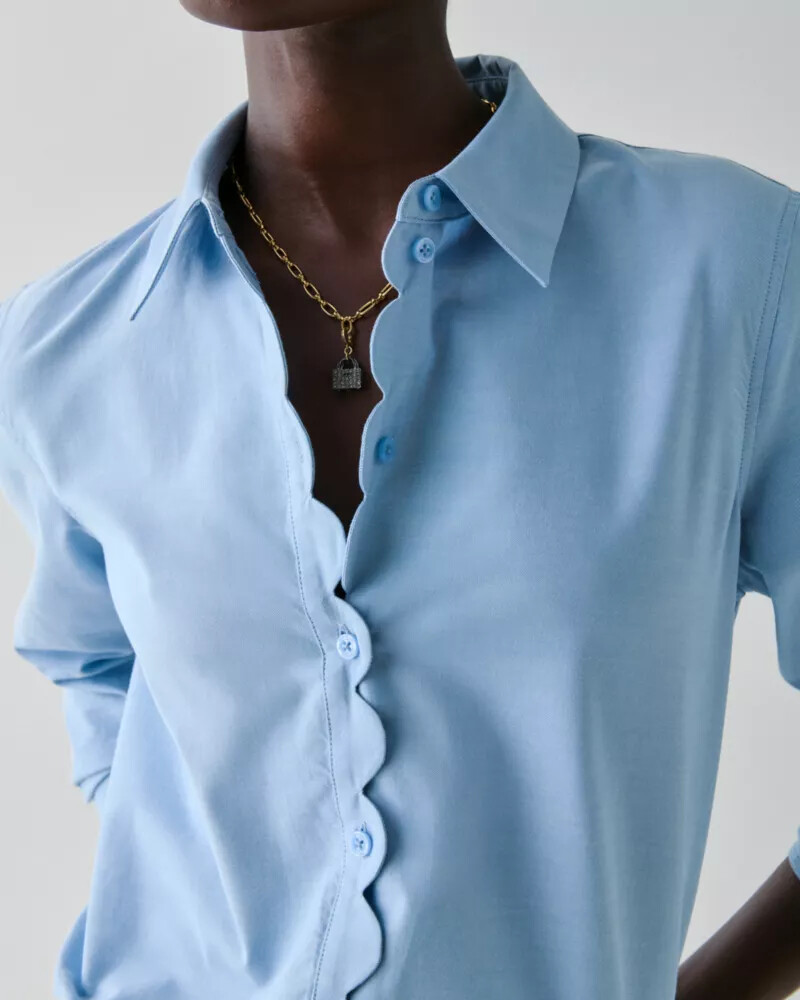 camisa oxford com detalhe ondulado azul