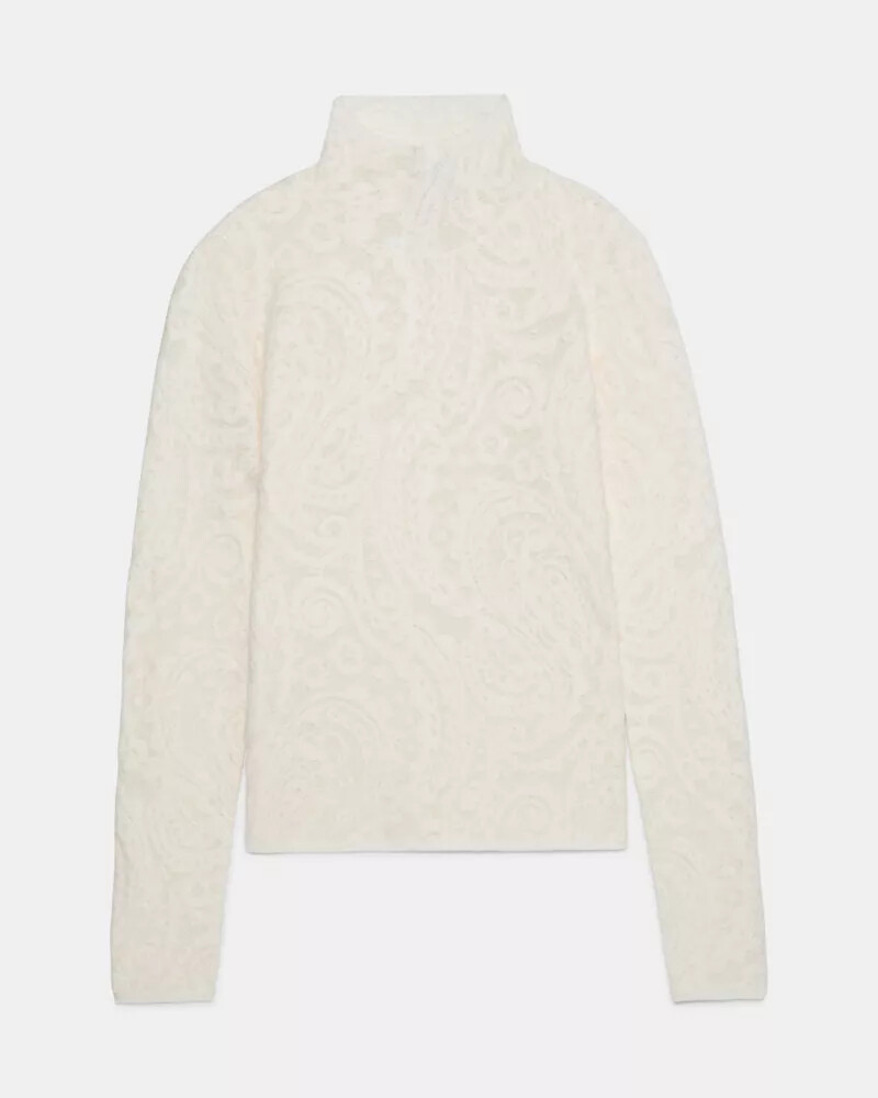 blusa de gola alta de malha rendada com leite de caju