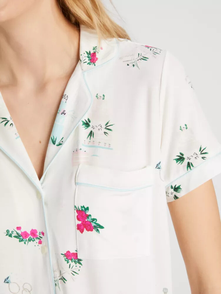 conjunto de pijama curto para noiva com estampa de celebração