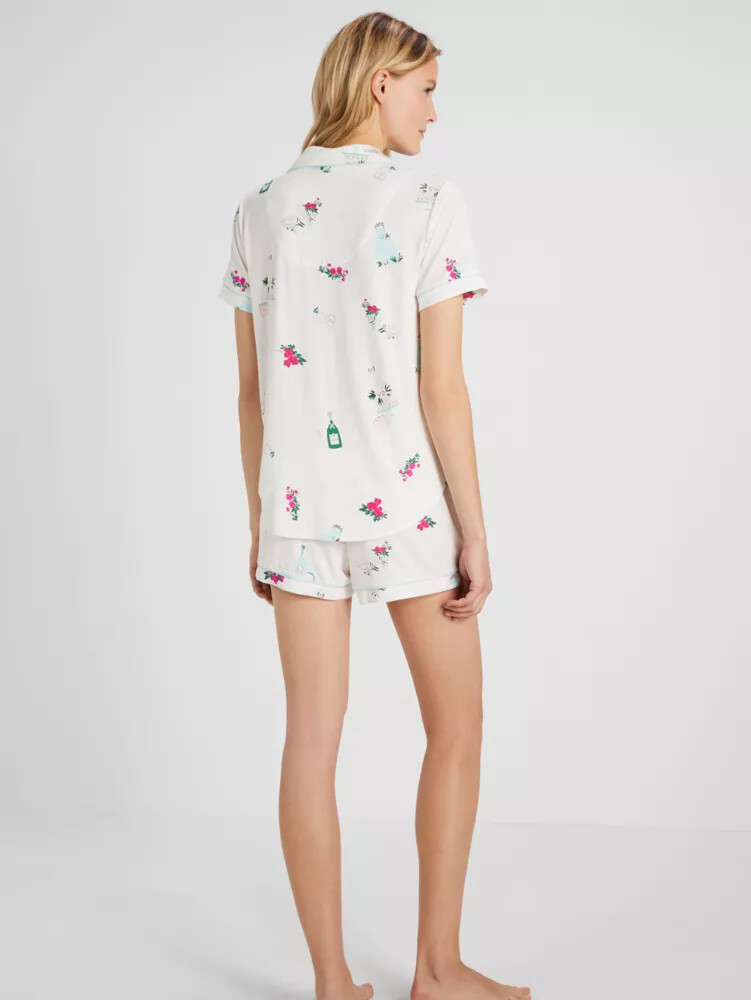 conjunto de pijama curto para noiva com estampa de celebração