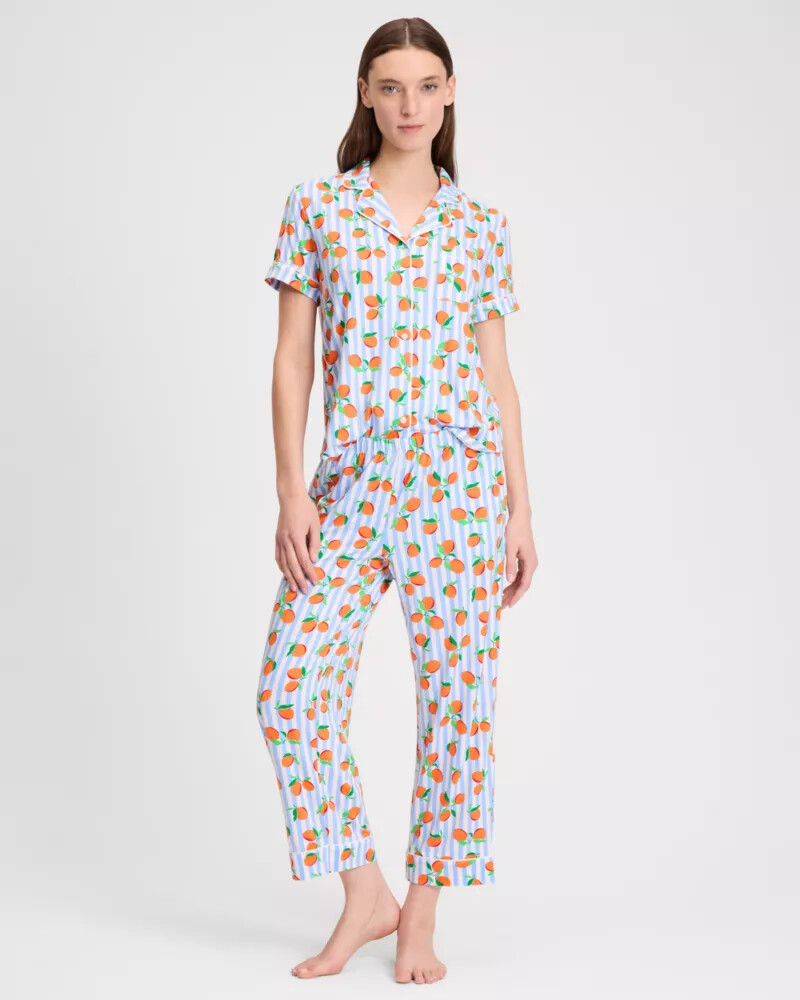 conjunto de pijama cropped rosa multicolorido