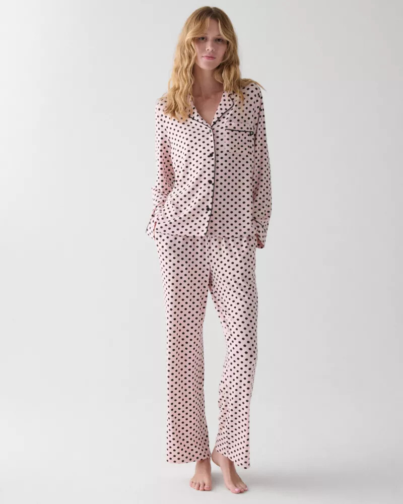 pijama comprido lady dot rosa com bolinhas