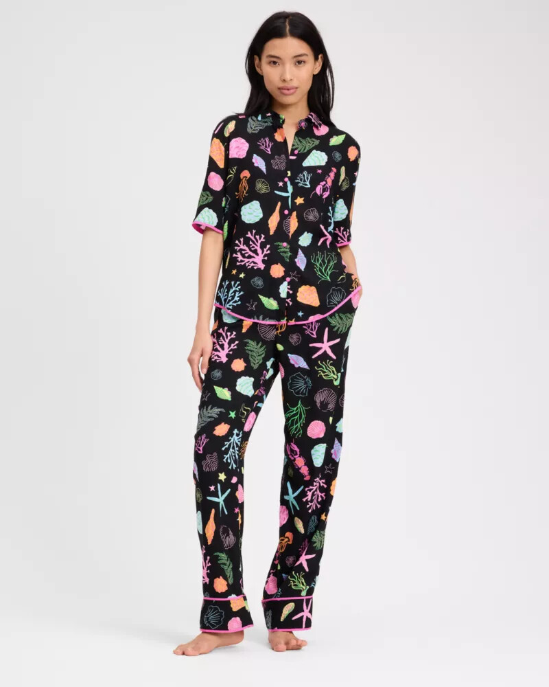conjunto de pijama comprido preto multicolorido