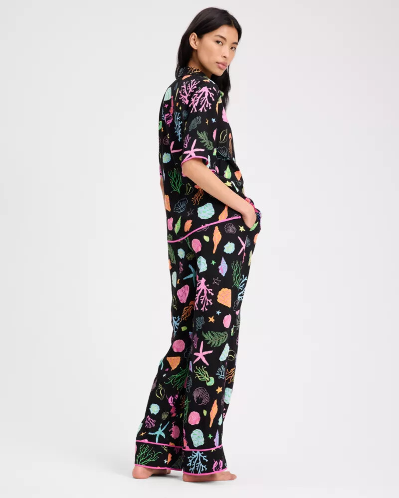 conjunto de pijama comprido preto multicolorido