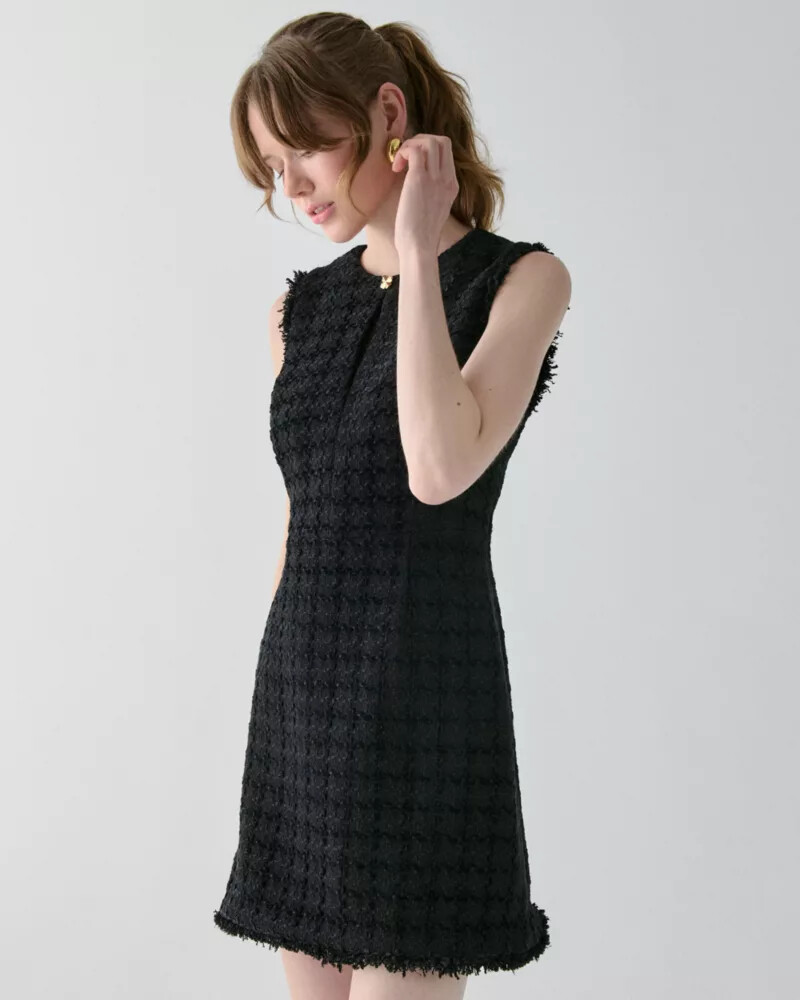 vestido plaza tweed fit and flare preto