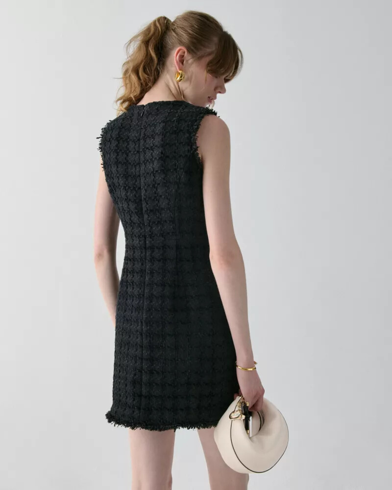 vestido plaza tweed fit and flare preto