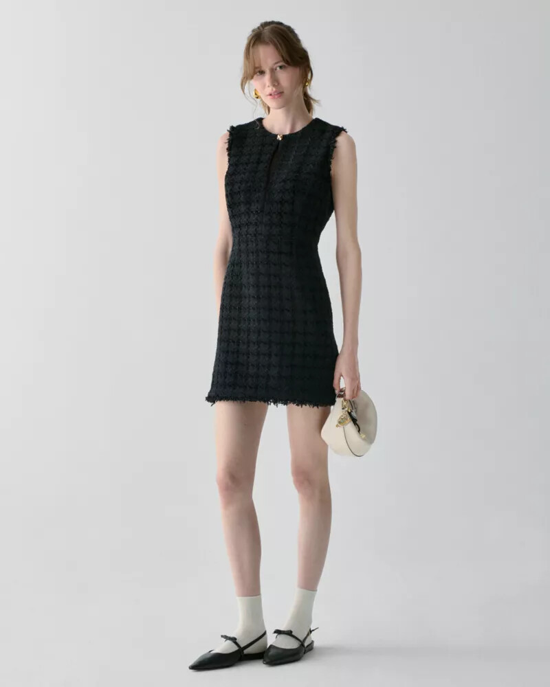 vestido plaza tweed fit and flare preto
