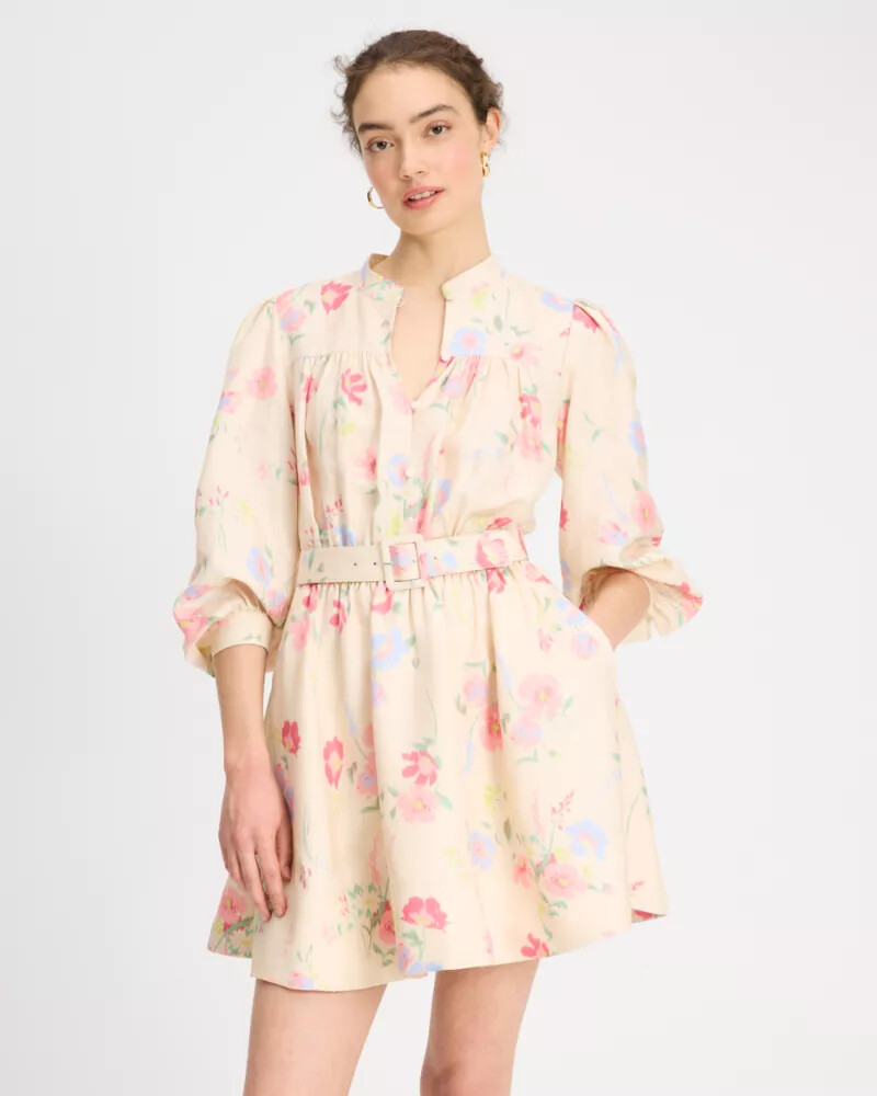 vestido camisa com cinto whimsical garden pérola antiga
