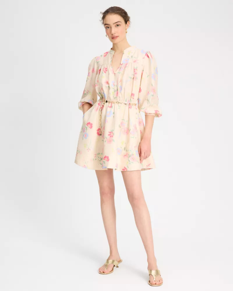 vestido camisa com cinto whimsical garden pérola antiga