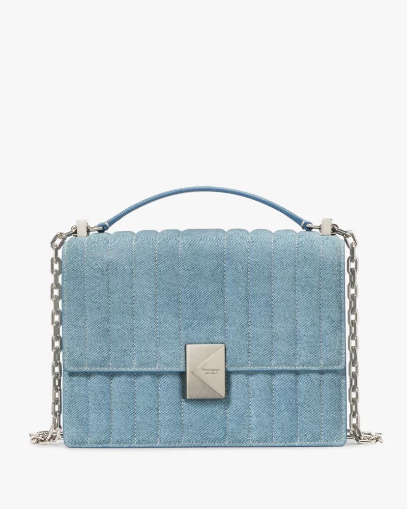 bolsa de ombro deco acolchoada com corrente azul multicolorida