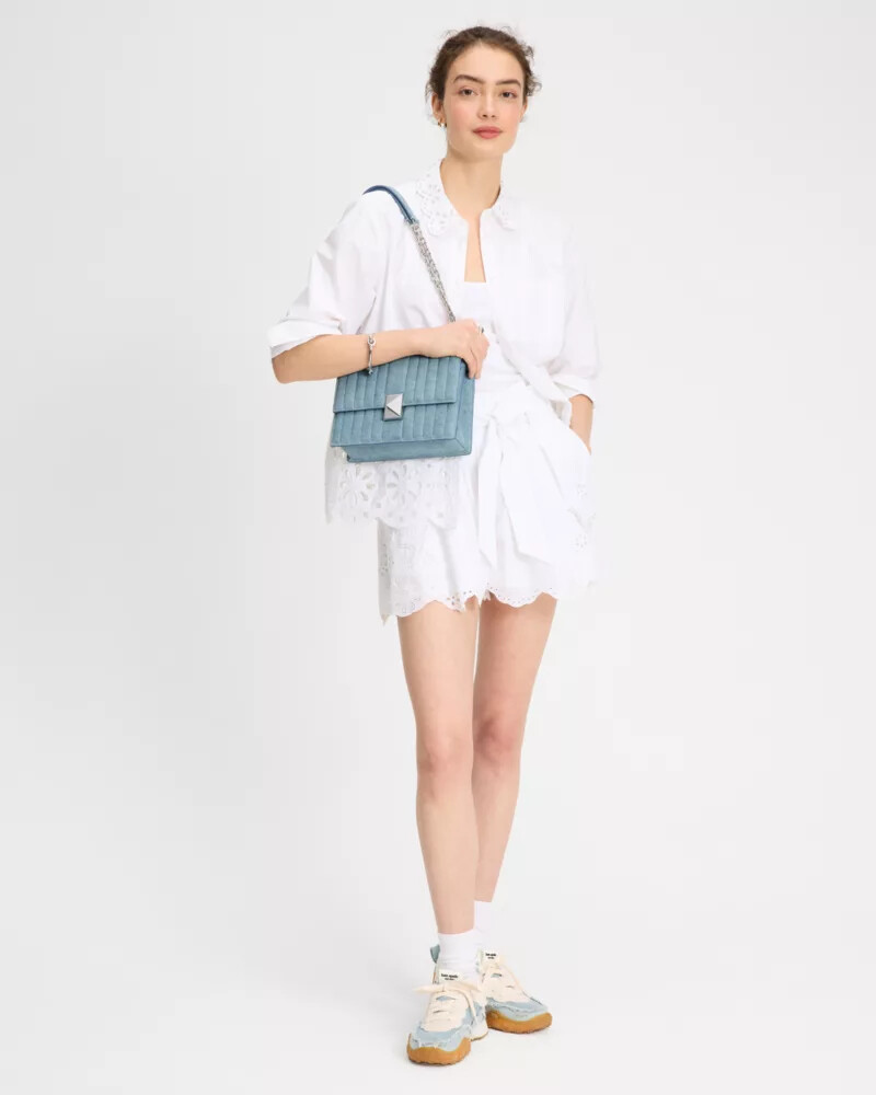 bolsa de ombro deco acolchoada com corrente azul multicolorida