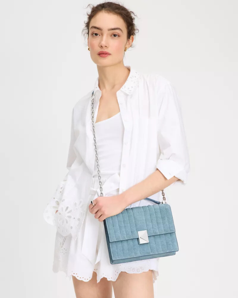 bolsa de ombro deco acolchoada com corrente azul multicolorida