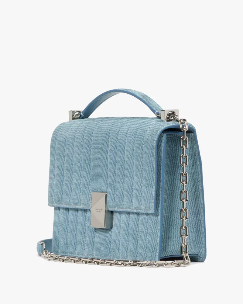 bolsa de ombro deco acolchoada com corrente azul multicolorida