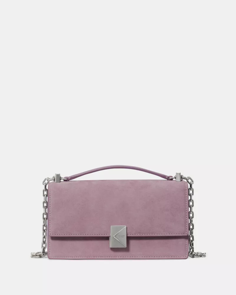 bolsa transversal mini deco em camurça roxa