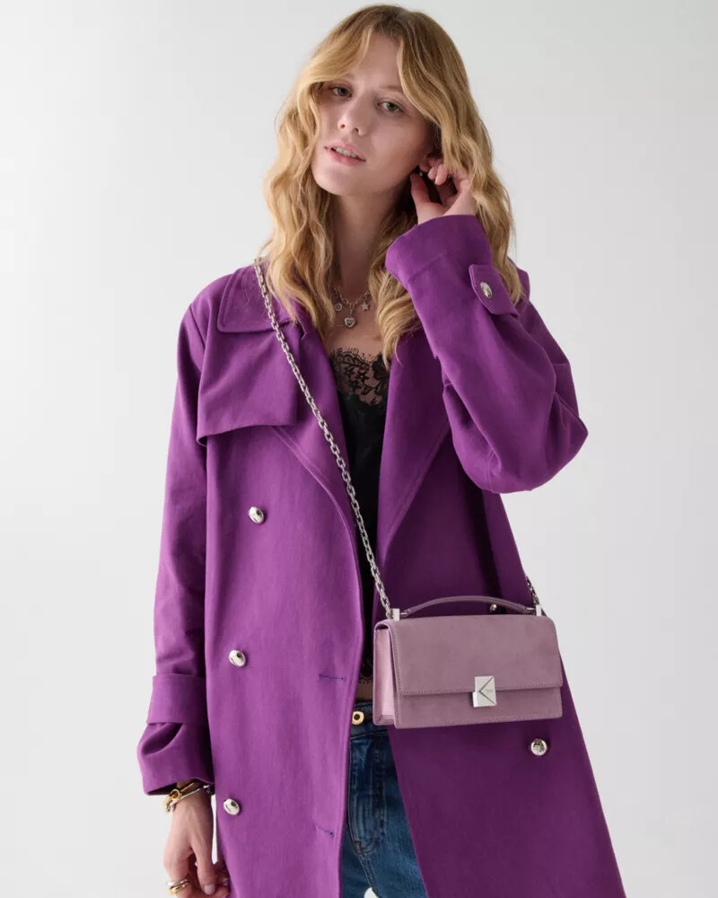 bolsa transversal mini deco em camurça roxa
