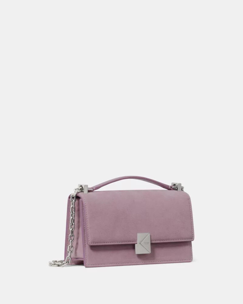 bolsa transversal mini deco em camurça roxa