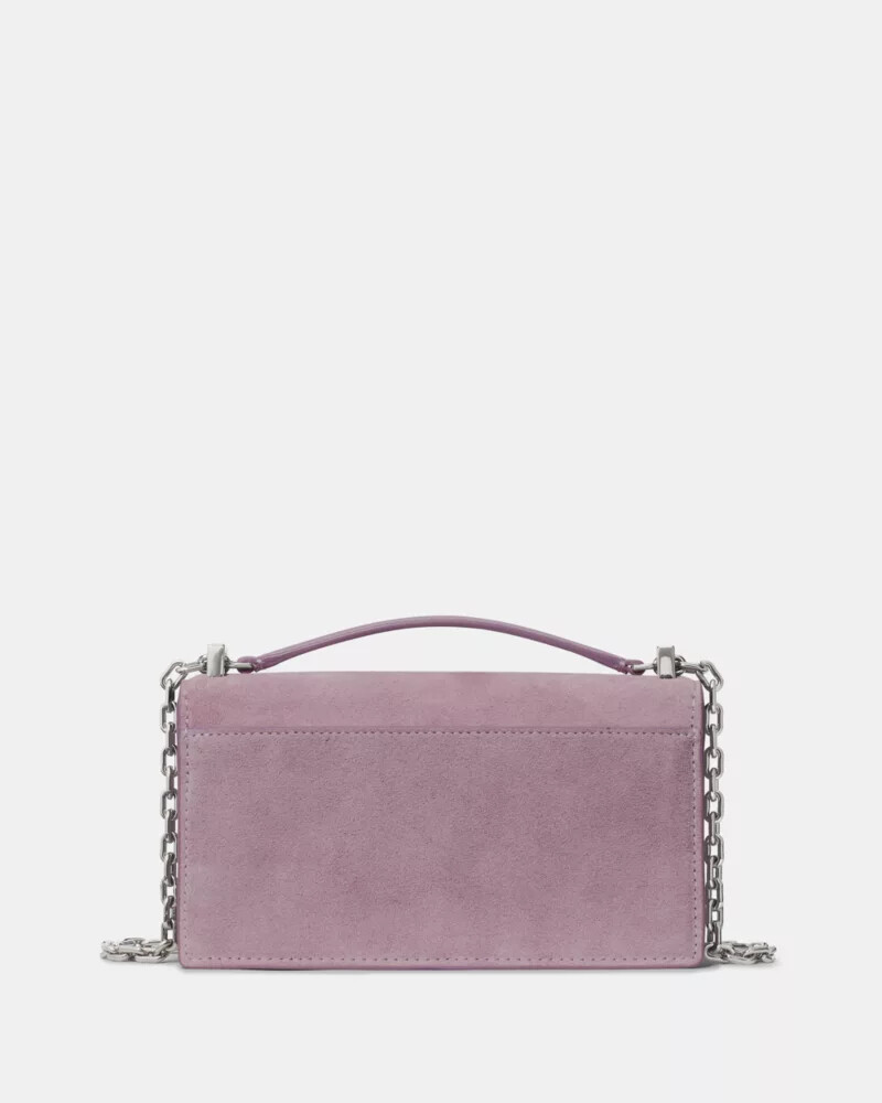 bolsa transversal mini deco em camurça roxa