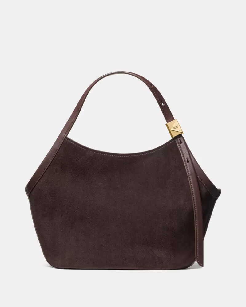 bolsa pequena de camurça deco estilo tulipa cor chocolate quente.