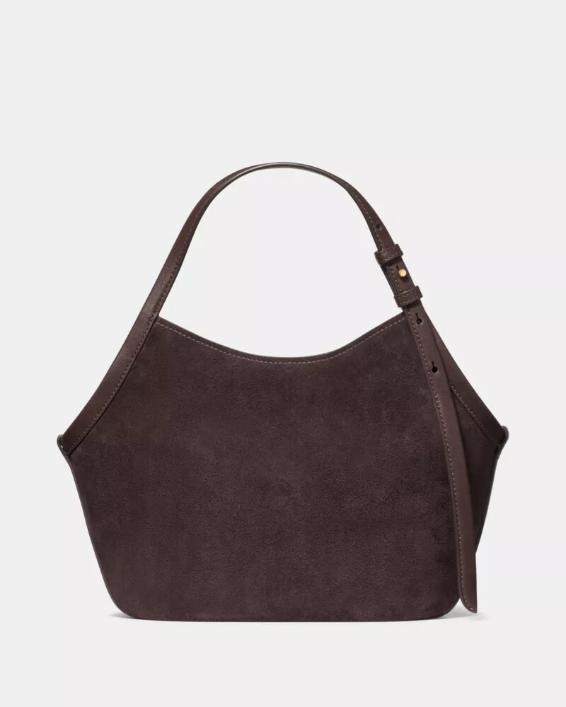 bolsa pequena de camurça deco estilo tulipa cor chocolate quente.