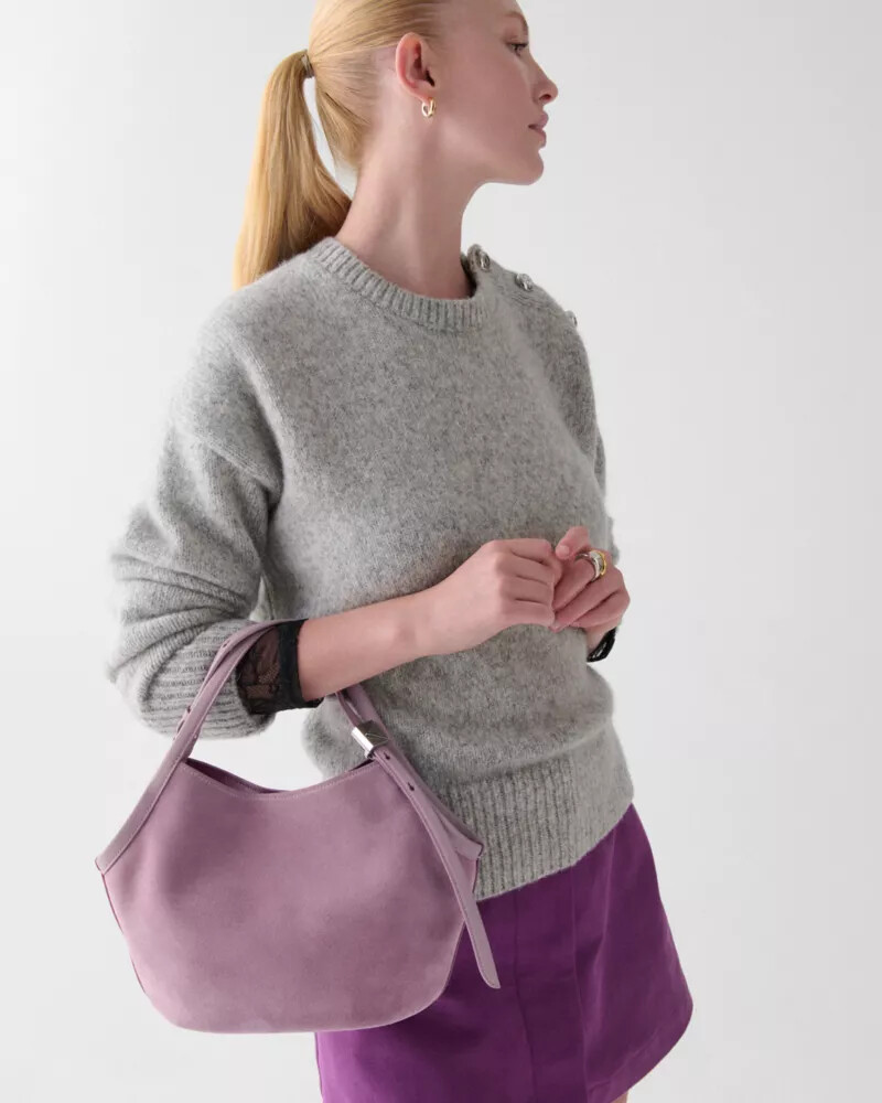 bolsa tote pequena tulip de camurça deco roxa.