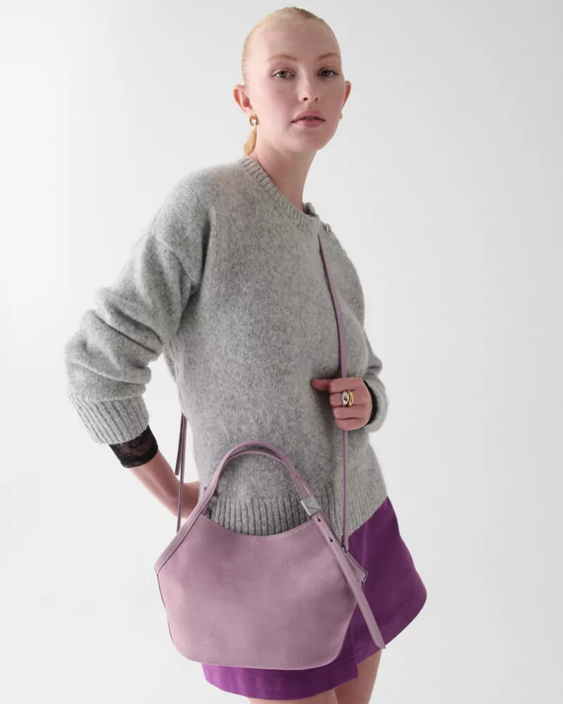 bolsa tote pequena tulip de camurça deco roxa.