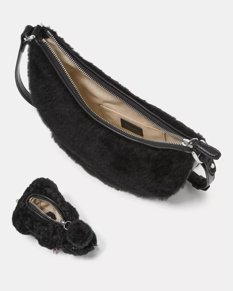 bolsa transversal duo shearling bear preta multicolorida