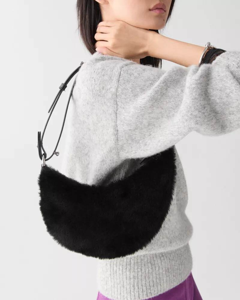 bolsa transversal duo shearling bear preta multicolorida