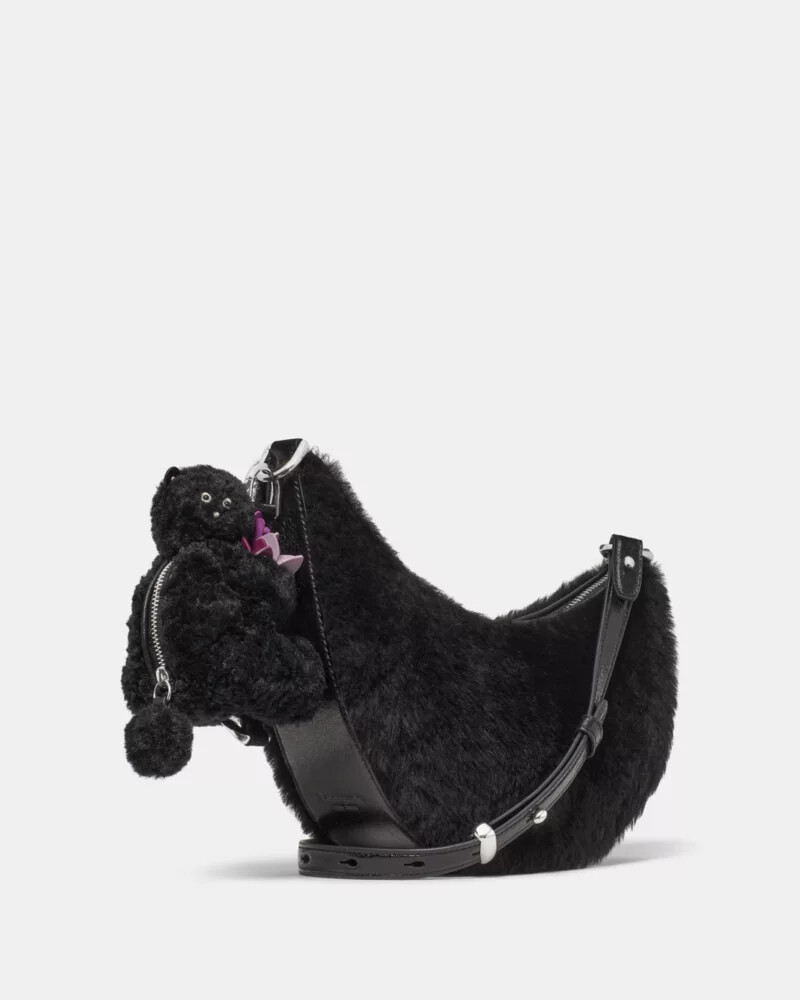 bolsa transversal duo shearling bear preta multicolorida
