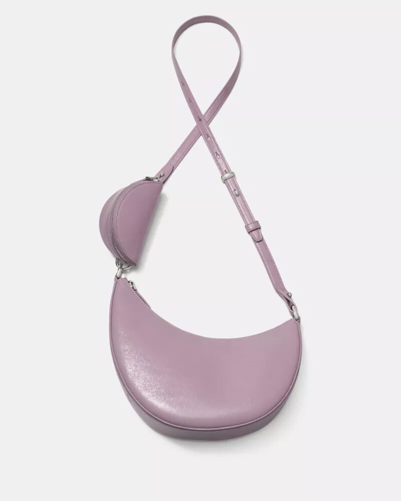 bolsa transversal duo em couro envernizado roxo mercado