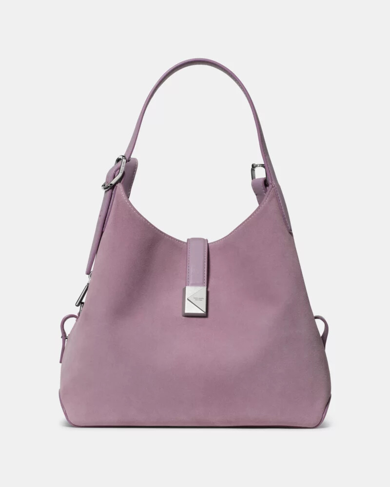 bolsa transversal deco em camurça roxa multicolorida.