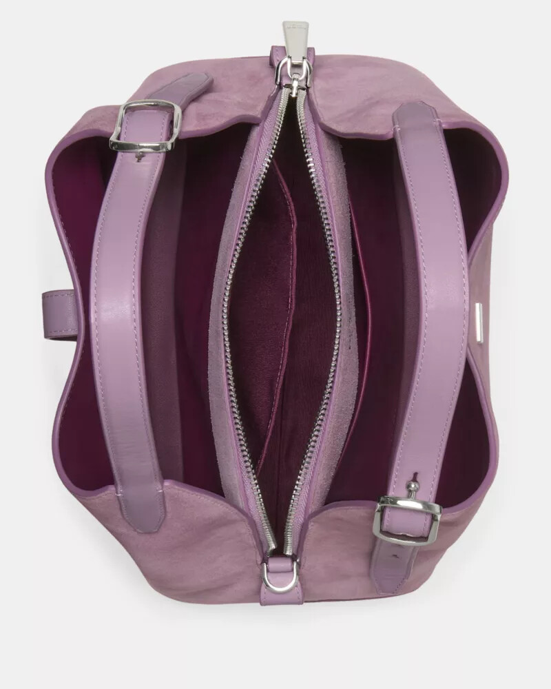 bolsa transversal deco em camurça roxa multicolorida.