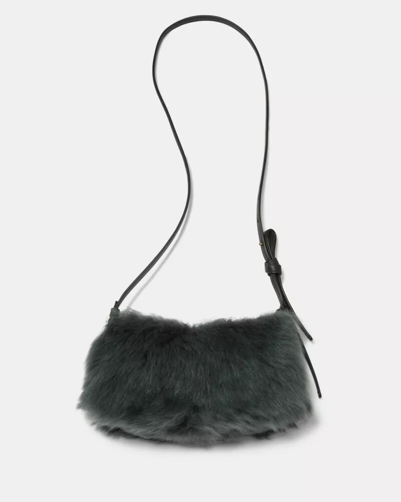 bolsa transversal loop shearling verde-escuro