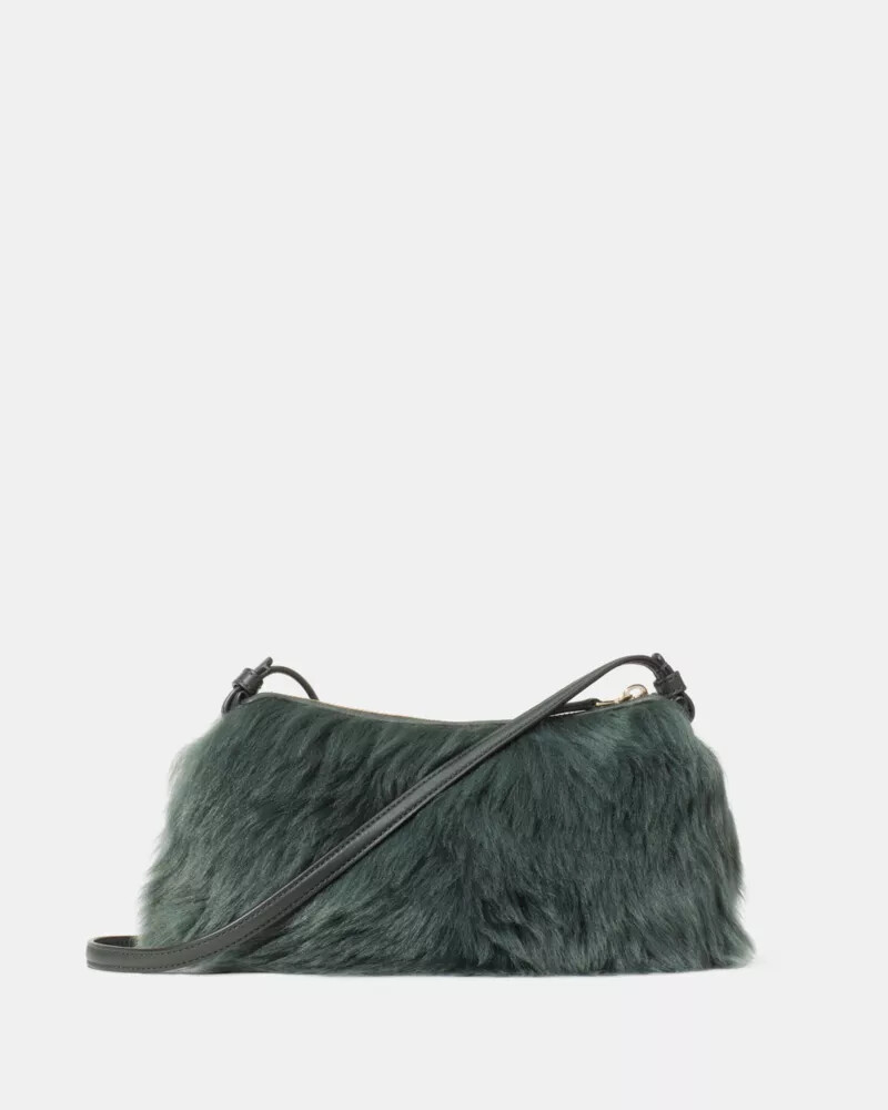 bolsa transversal loop shearling verde-escuro