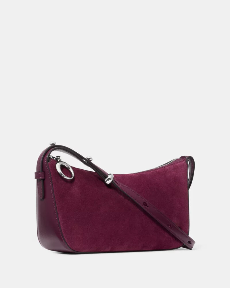 bolsa transversal halo em camurça roxa Ágata