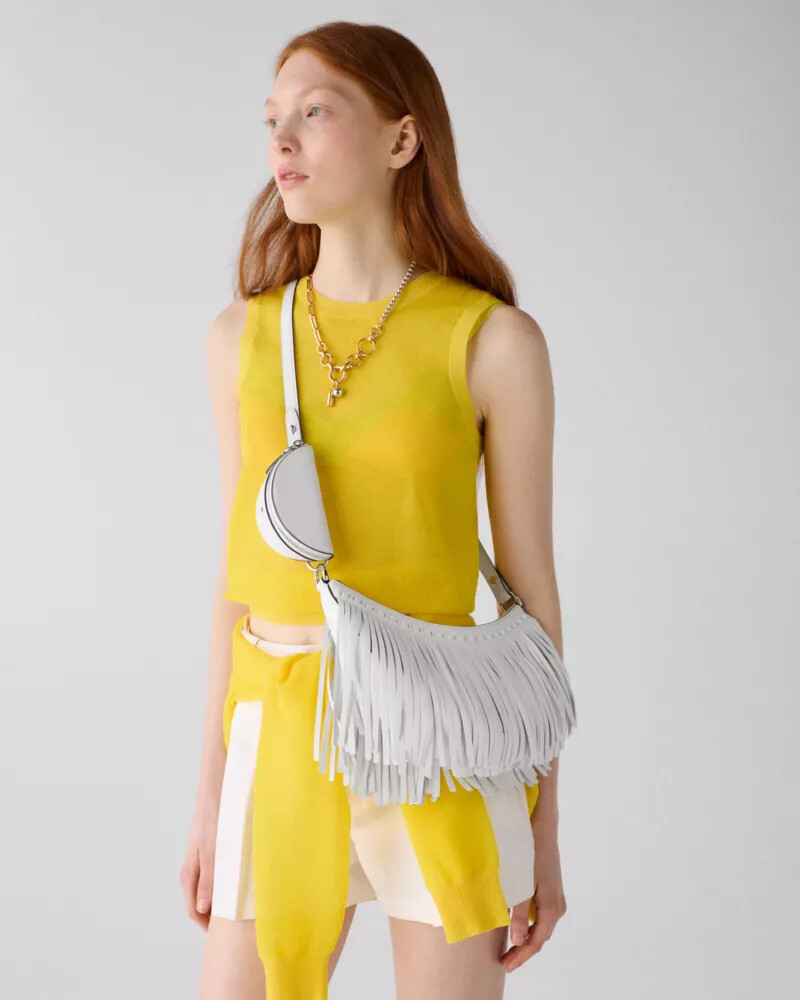 bolsa transversal duo fringe branca verdadeira.