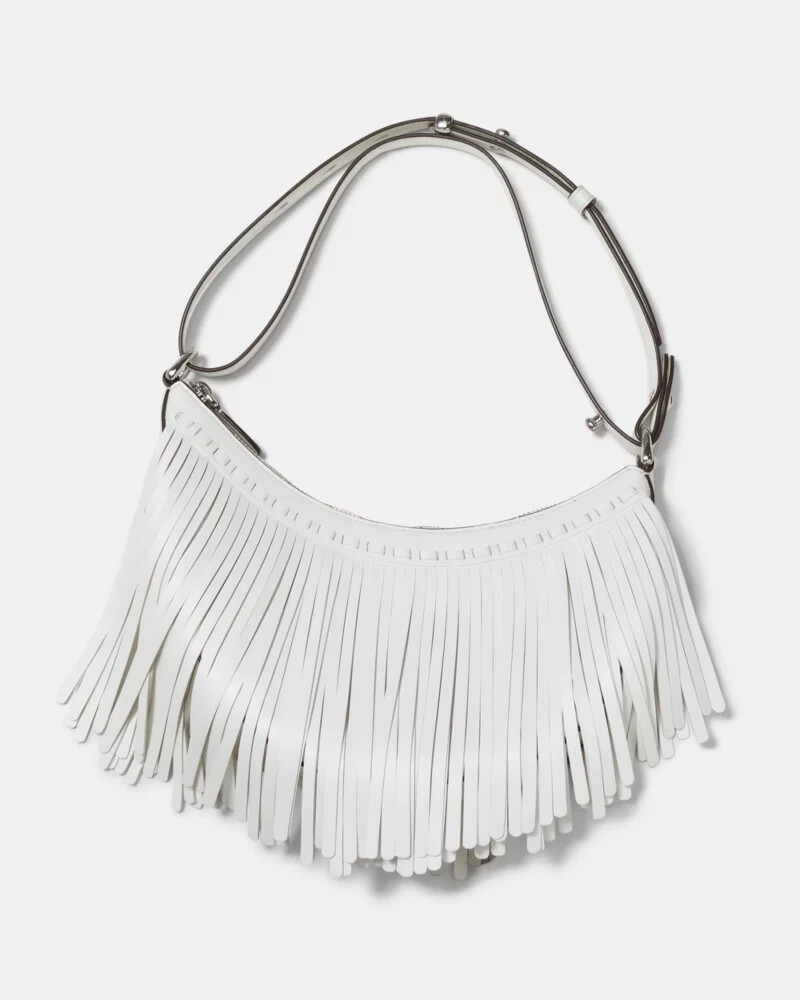 bolsa transversal duo fringe branca verdadeira.