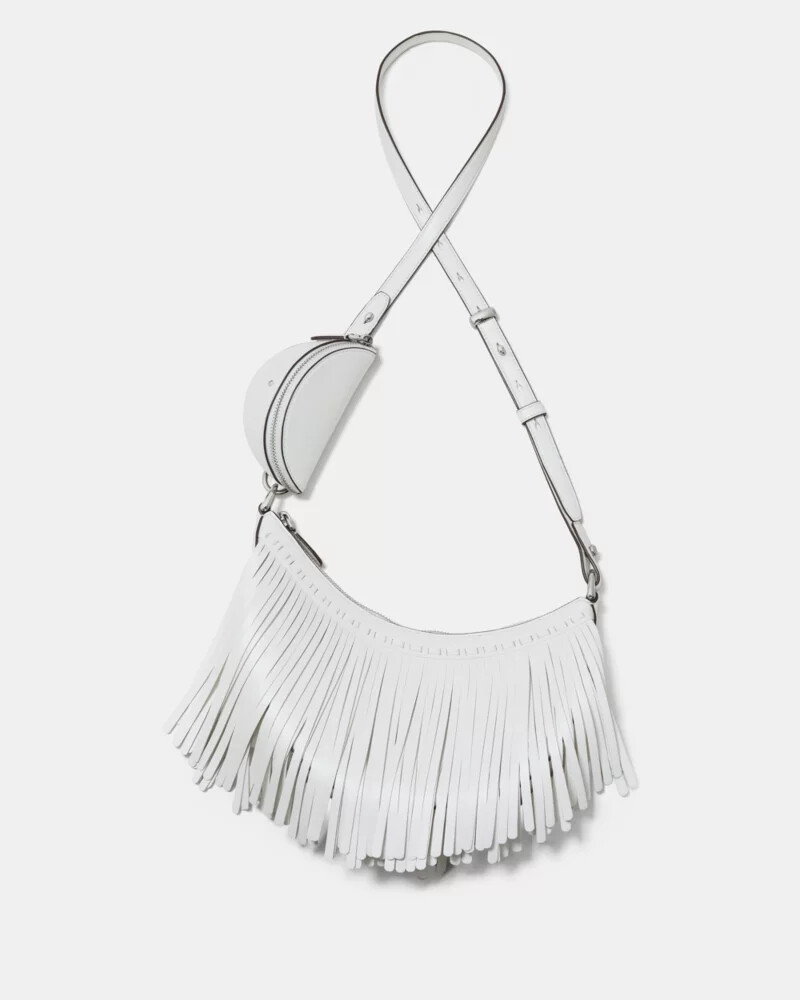 bolsa transversal duo fringe branca verdadeira.