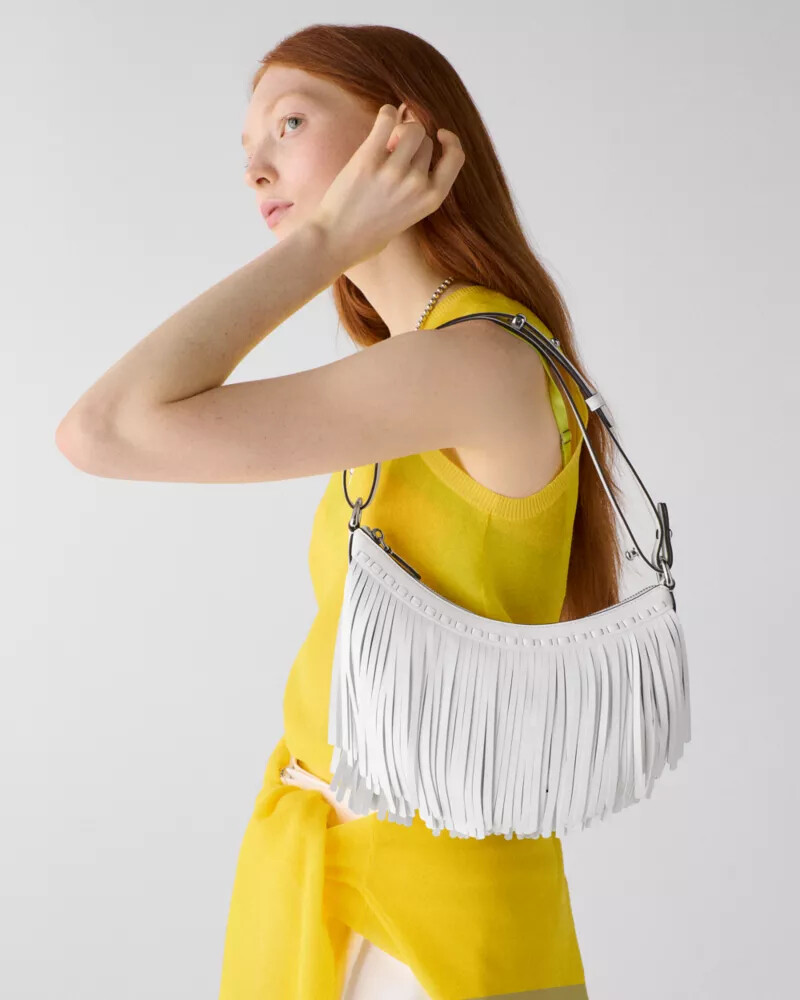 bolsa transversal duo fringe branca verdadeira.
