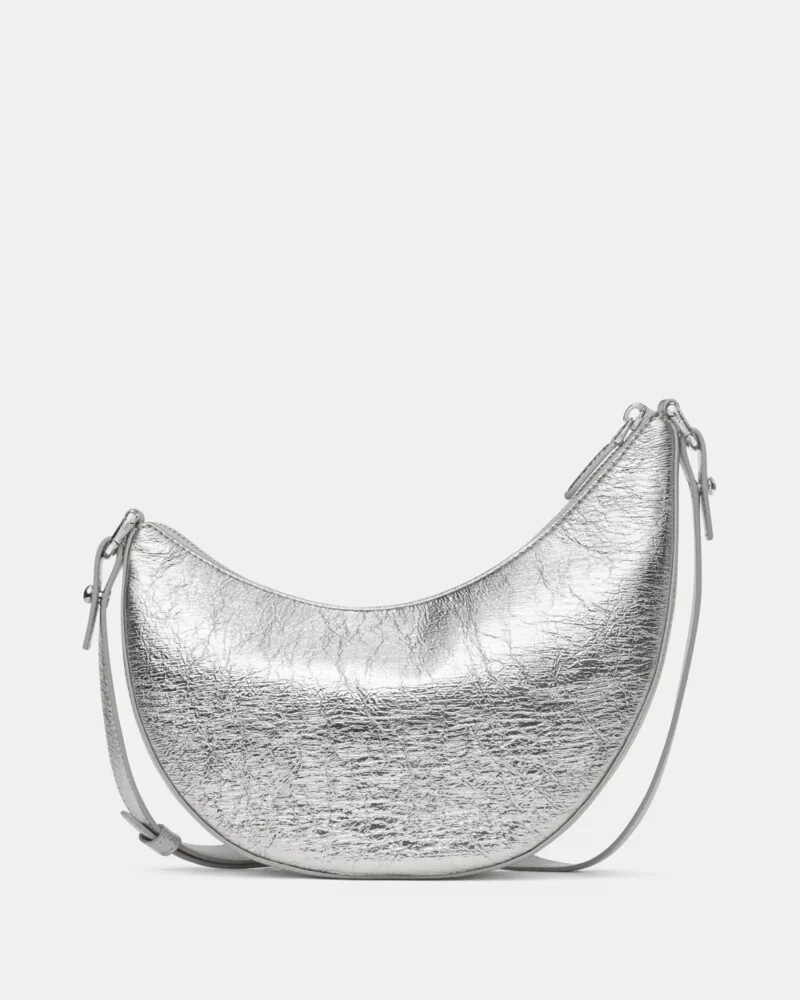 bolsa transversal duo em couro metálico texturizado prateado