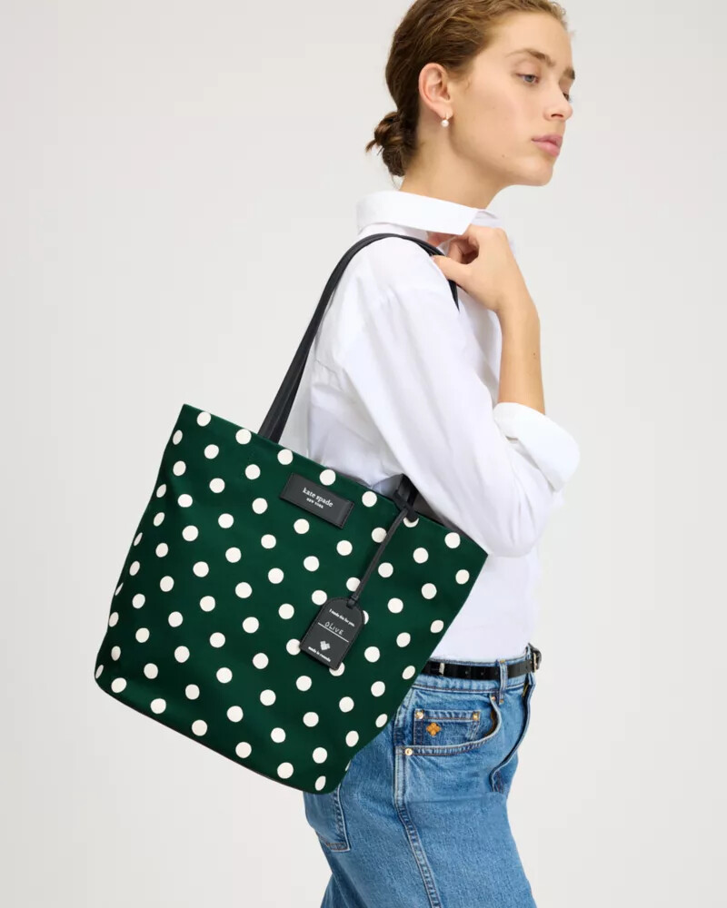 sacola grande de lona estampada com bolinhas on purpose sunshine cor rúcula multicolorida