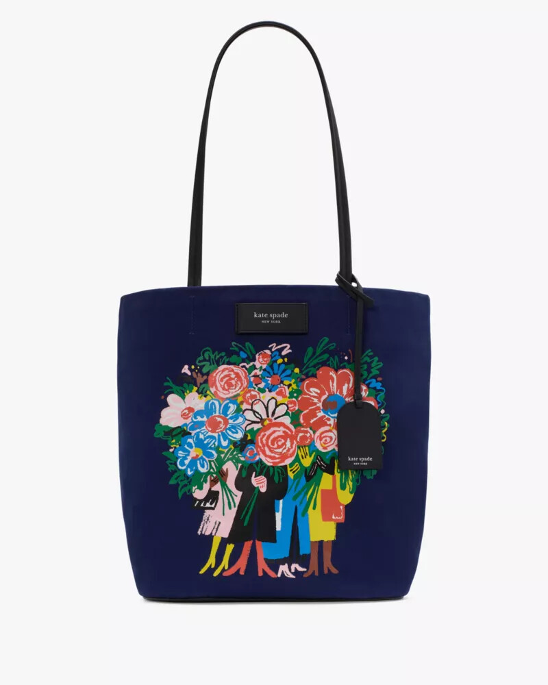 bolsa tote grande on purpose bouquet em lona cor deep lake multicolorida